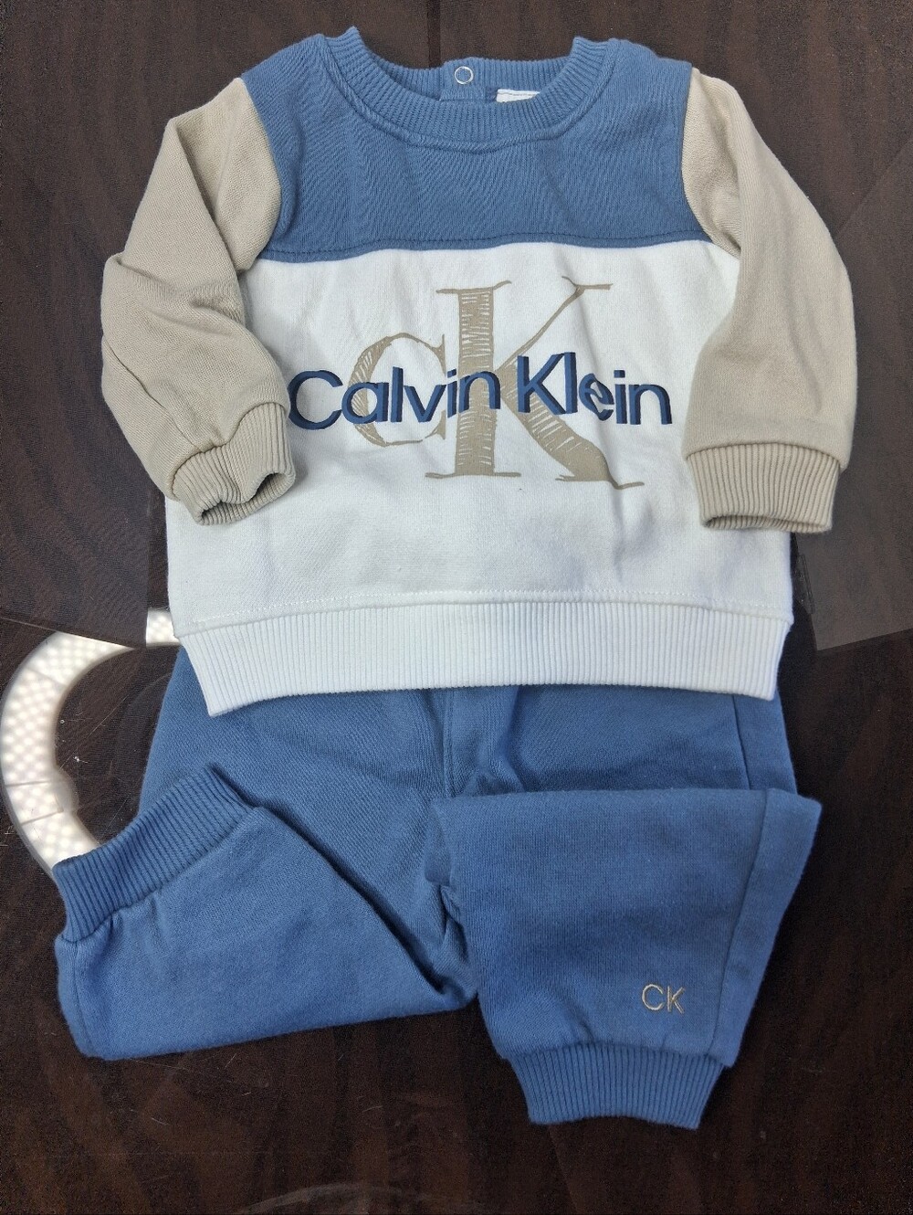 Calvin Klein Blue & Cream Logo Sweatshirt and Joggers Set 3-6m